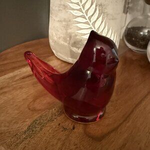 Vintage W Ward 1989 Signed Amberina Art Glass Bird Cardinal Of Love 3.25"